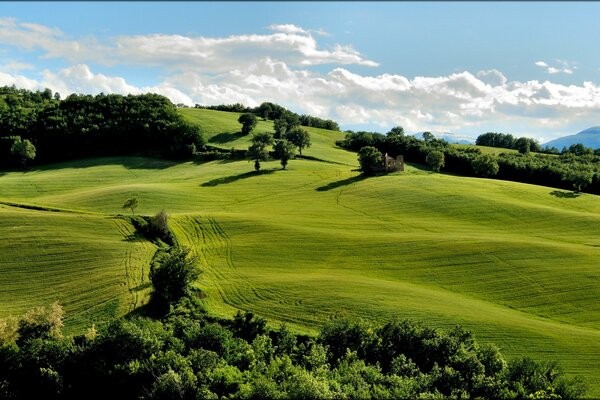 Nuvole che galleggiano sulle colline verdi