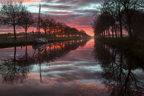 Coucher de soleil romantique et paysage en frise