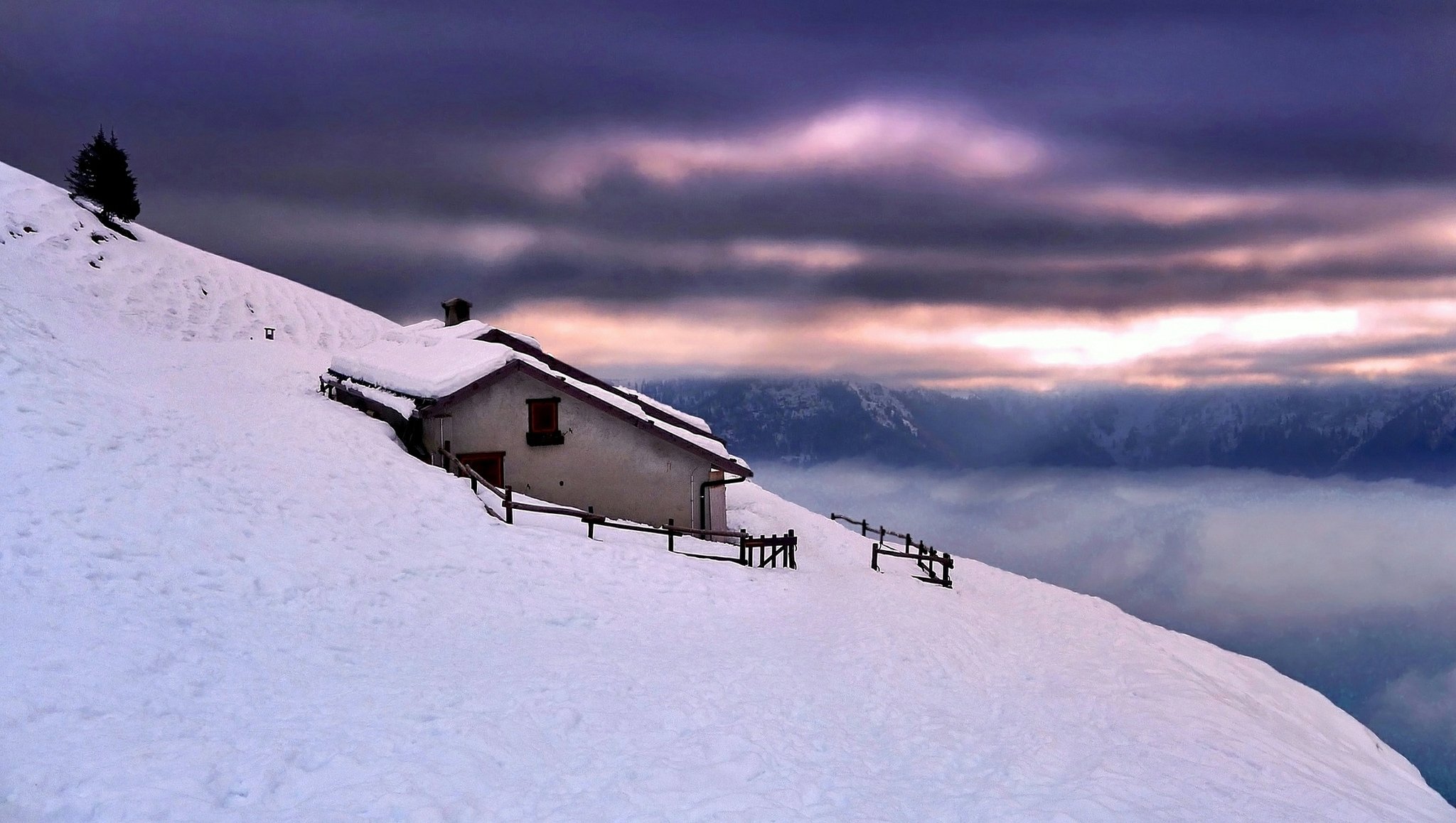 mountains mountain slope house snow winter