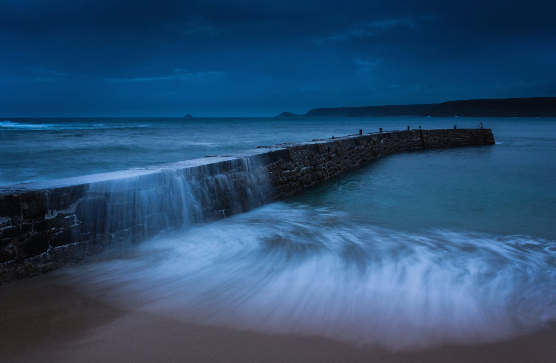 great britain england sea shore sand beach surf pier evening sky twilight blue