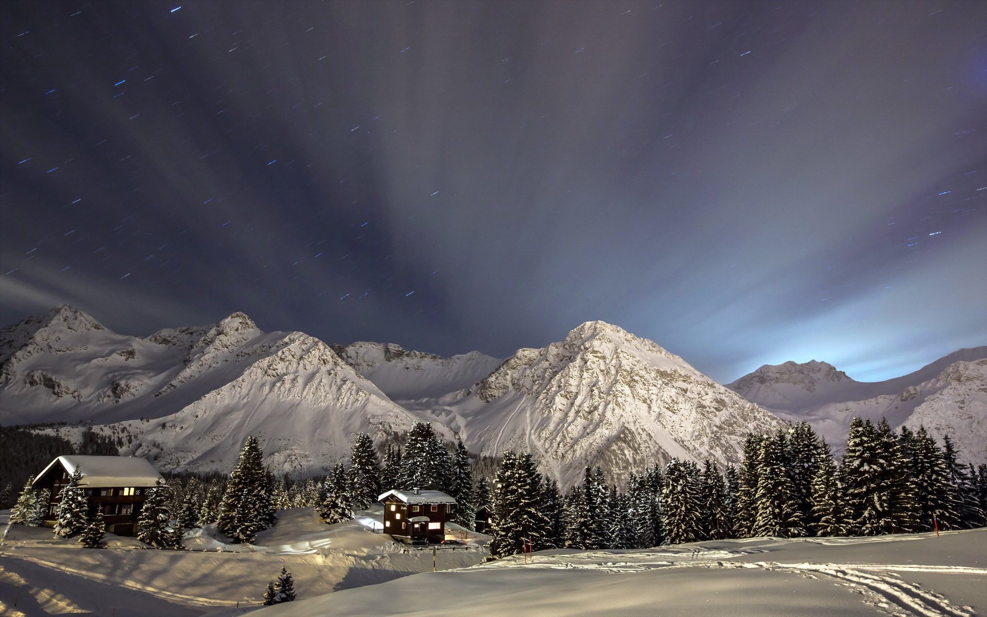 berge winter zuhause nacht