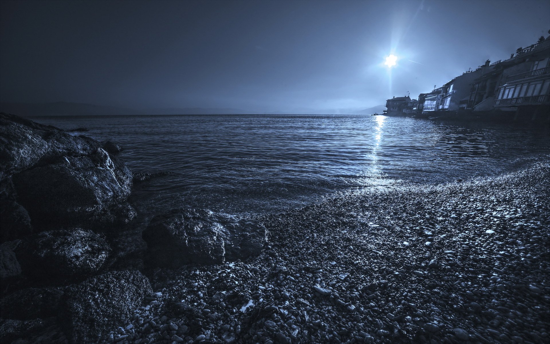 night sea nature landscape