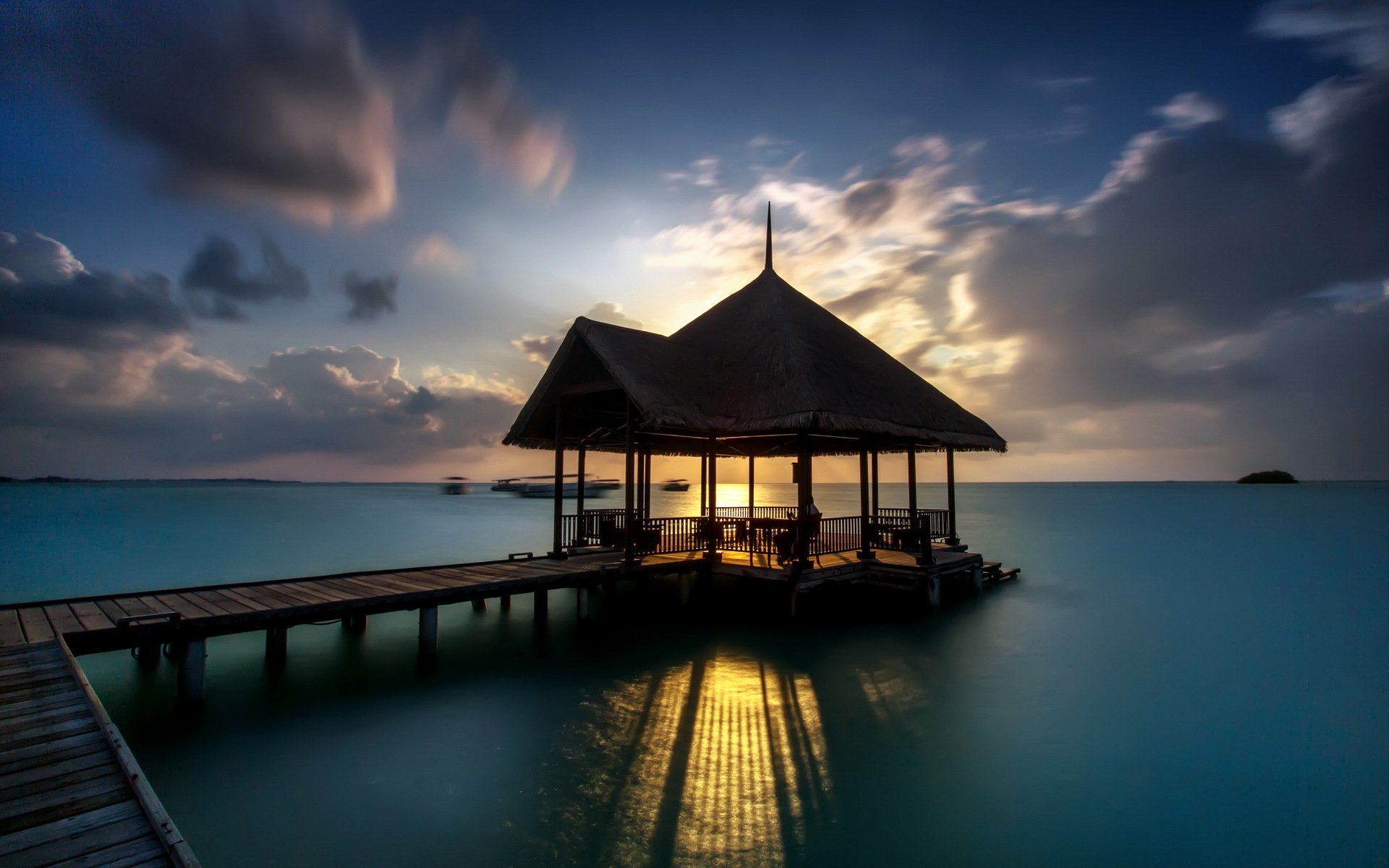 muelle puesta de sol paisaje