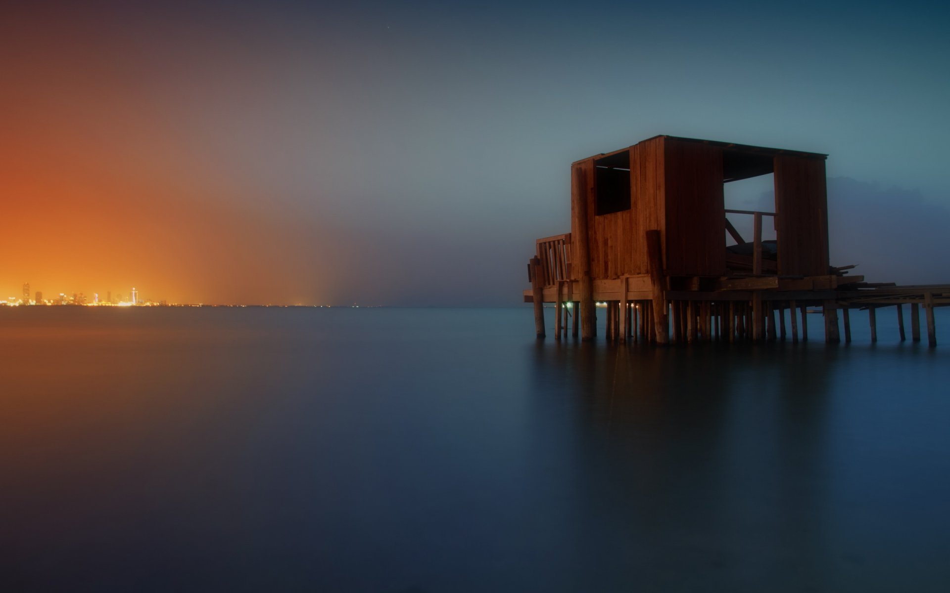 mar noche ciudad paisaje