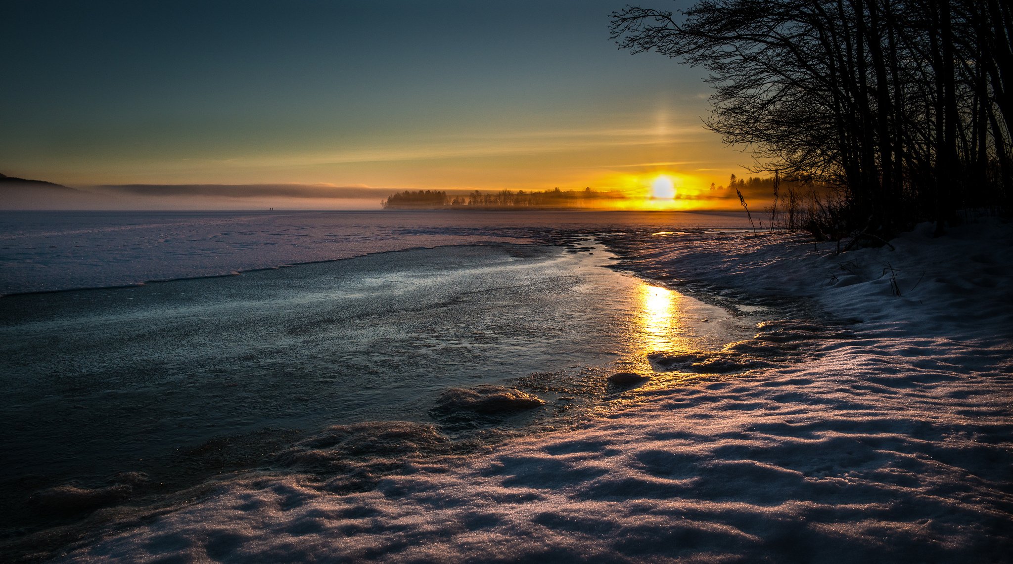 natur landschaft winter schnee wasser abend sonnenuntergang sonne