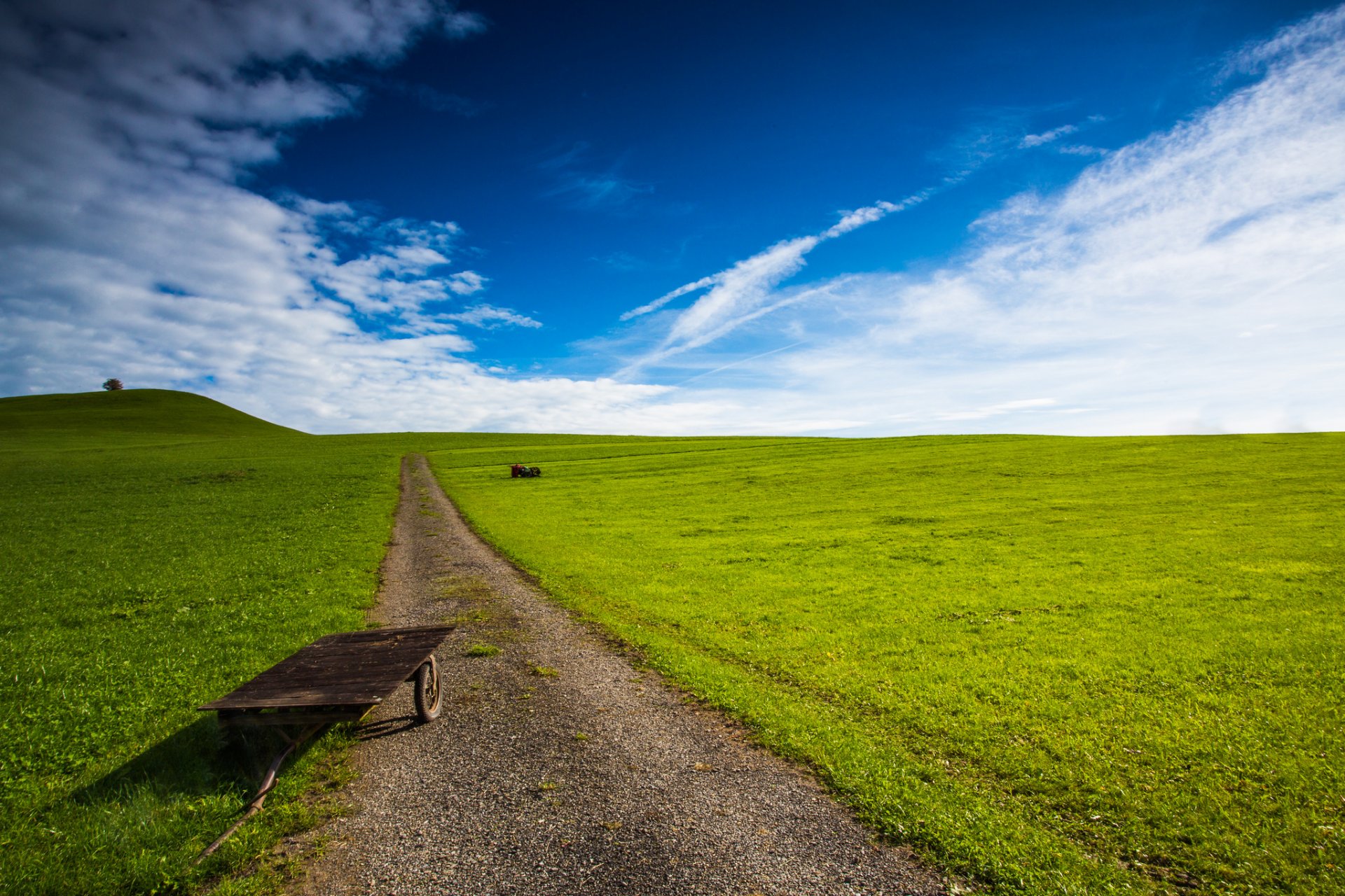 straße feld schubkarre himmel grün