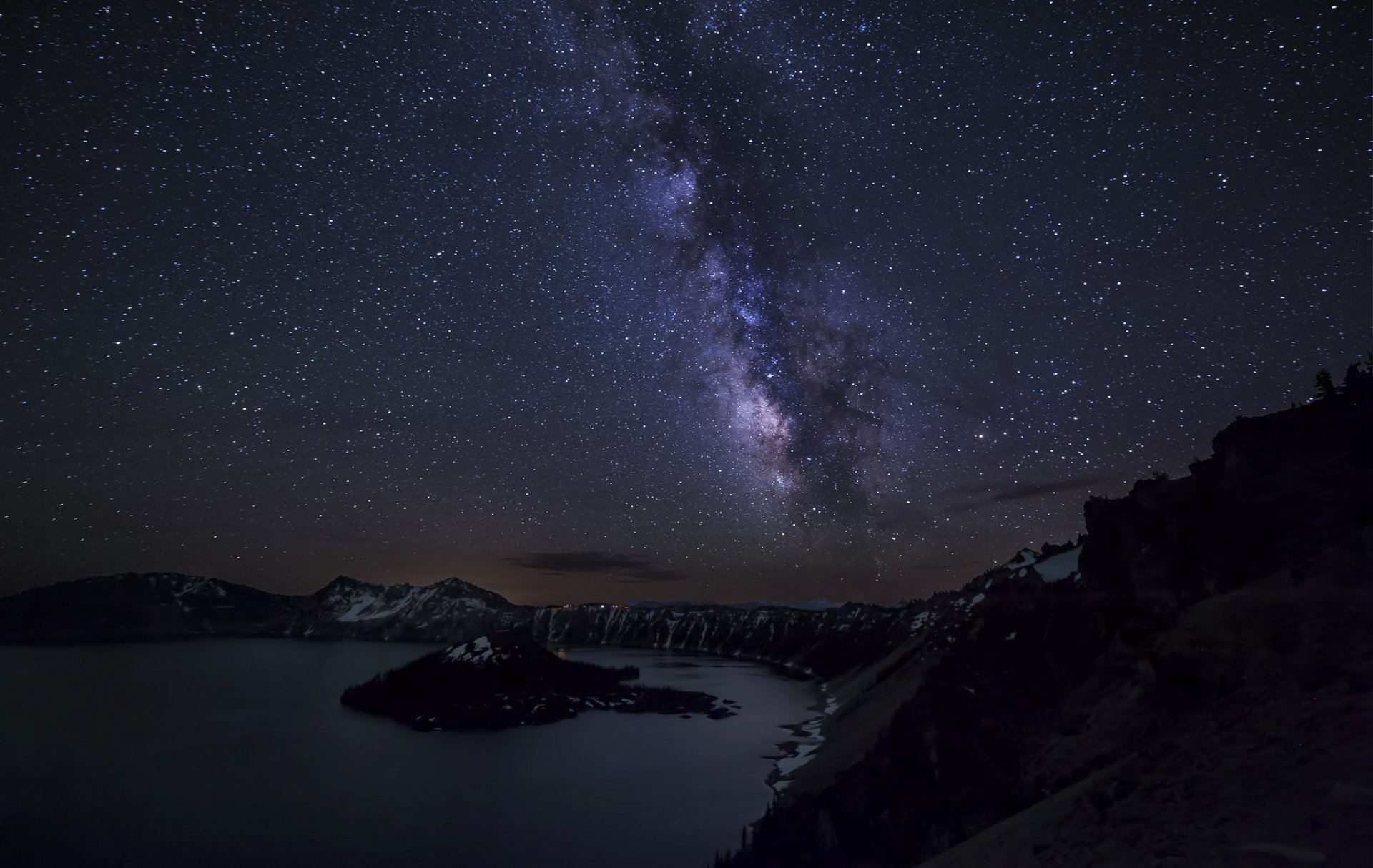 landscape lake crater sky star milky way