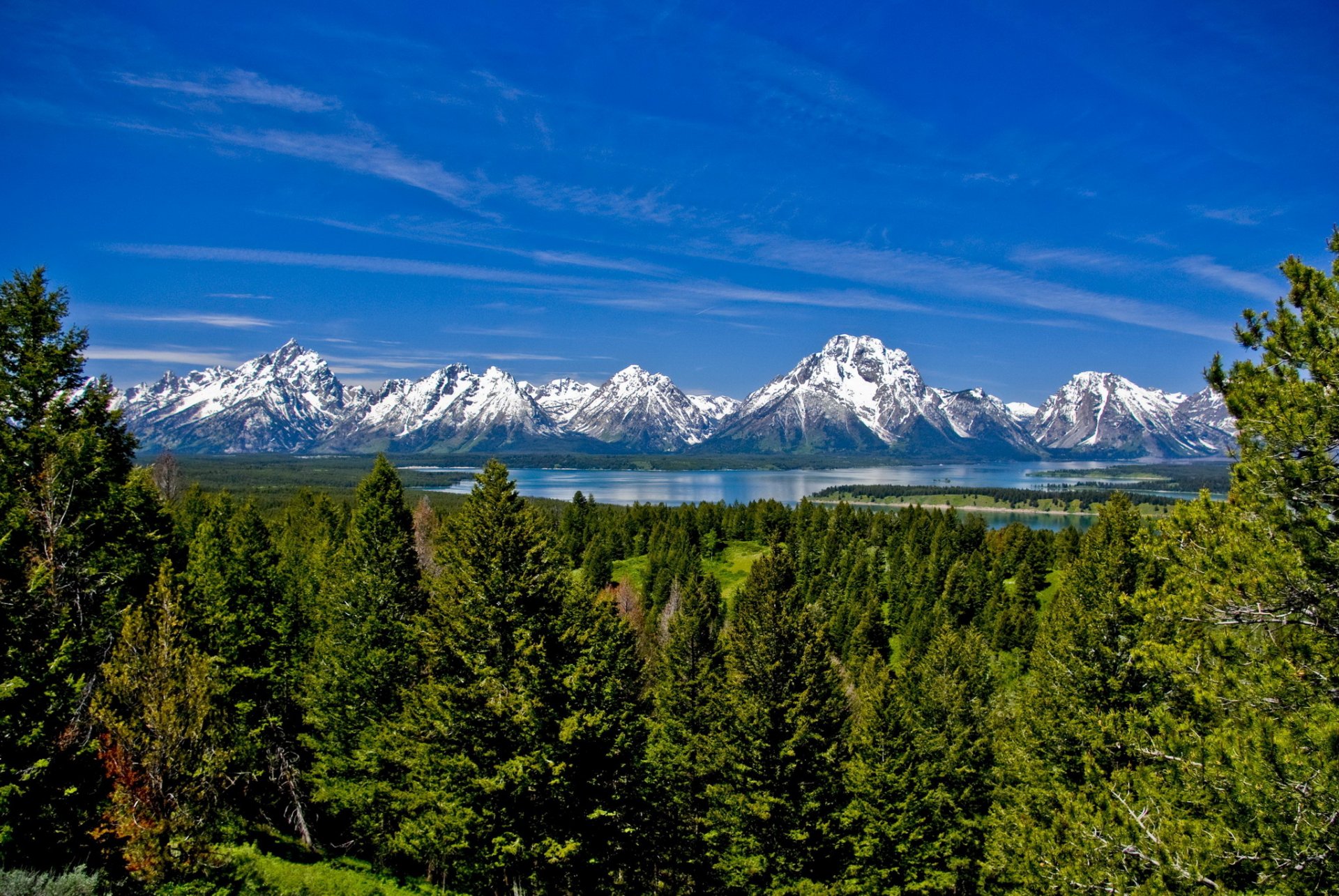 parks usa teton wyoming berge teton schnee see bäume