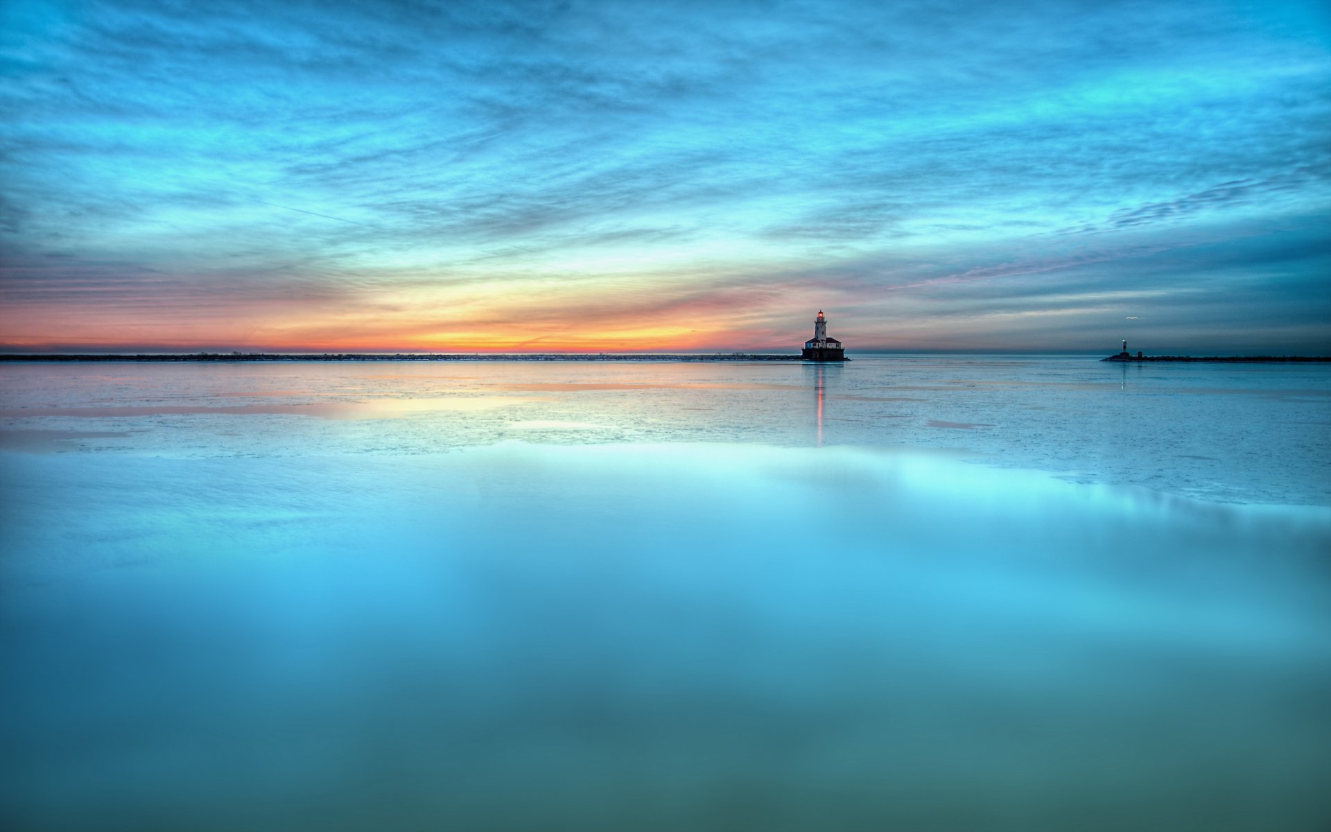 coucher de soleil mer phare