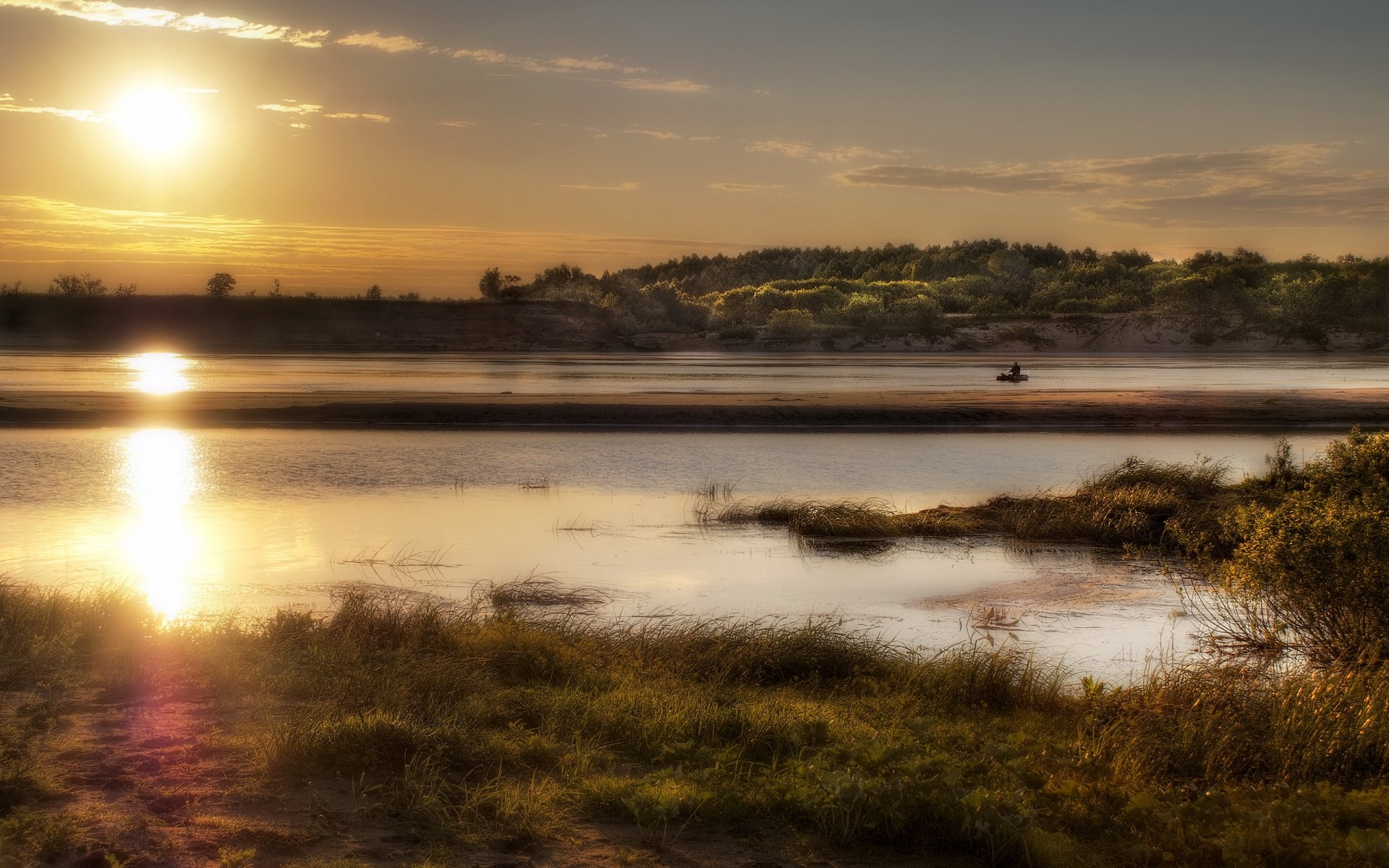 puesta de sol río naturaleza paisaje