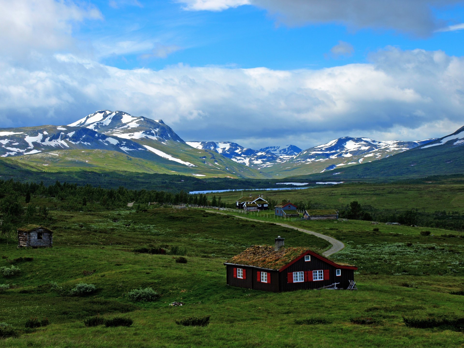 berge hütte straße himmel wolken