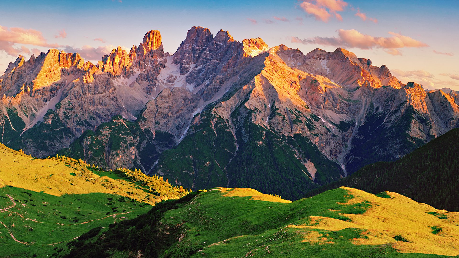 montagnes été pentes forêt lumière