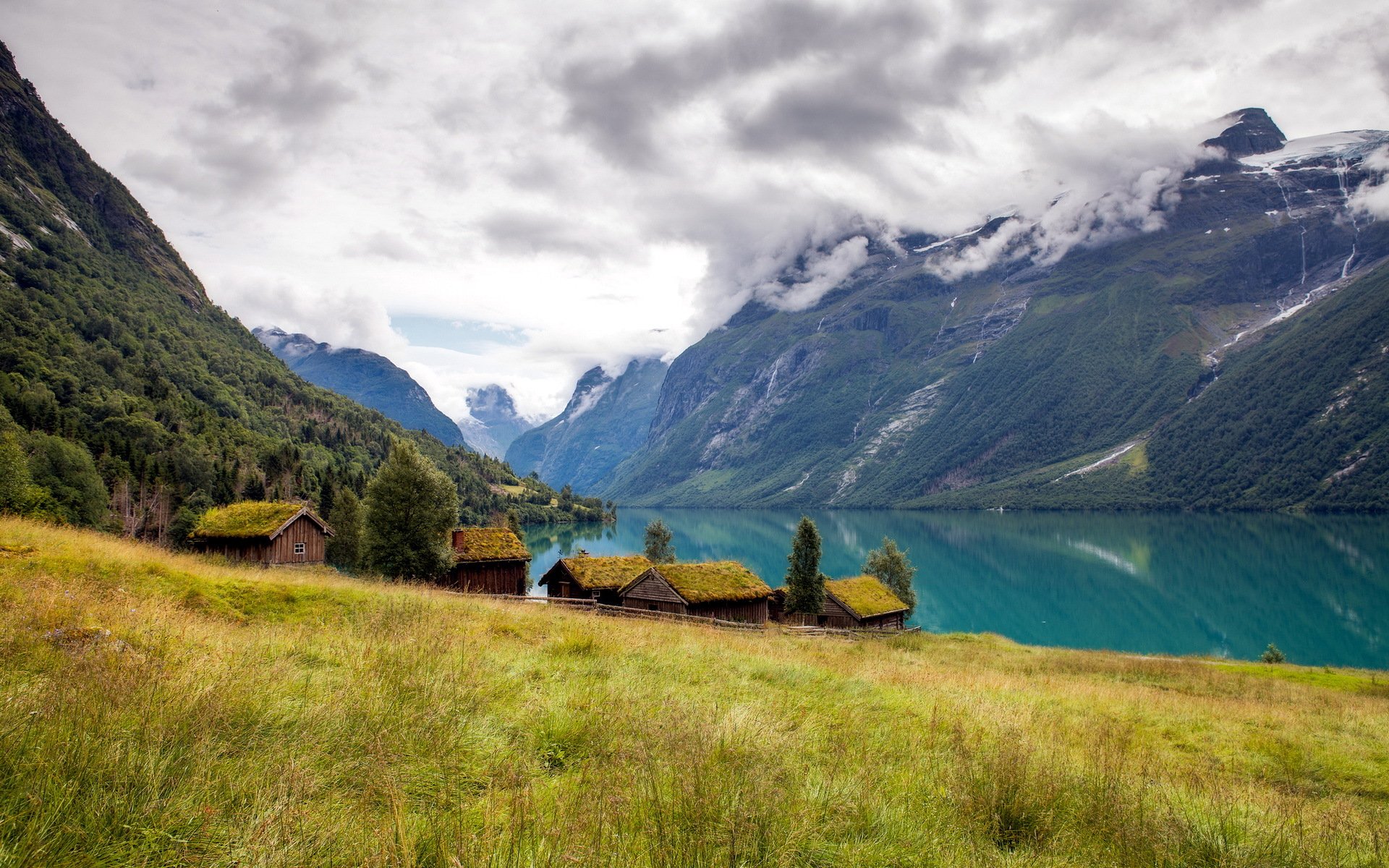 breng seter lovatnet oben wald berg natur norwegen reflexion landschaft