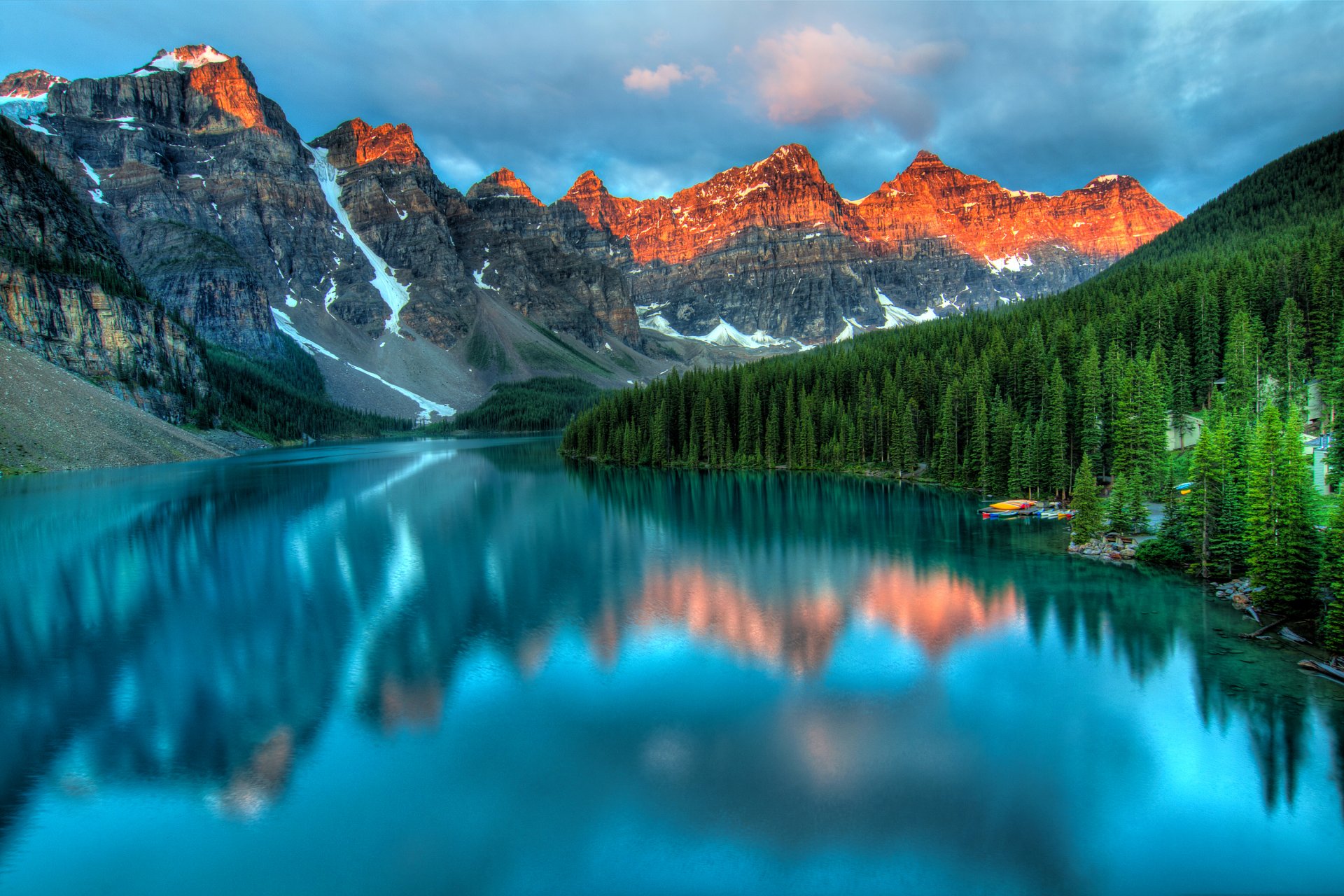 cielo nuvole montagne tramonto lago alberi riflessione barca molo neve cima