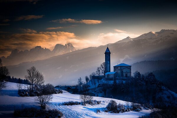 View of the snow-capped peaks of Italy