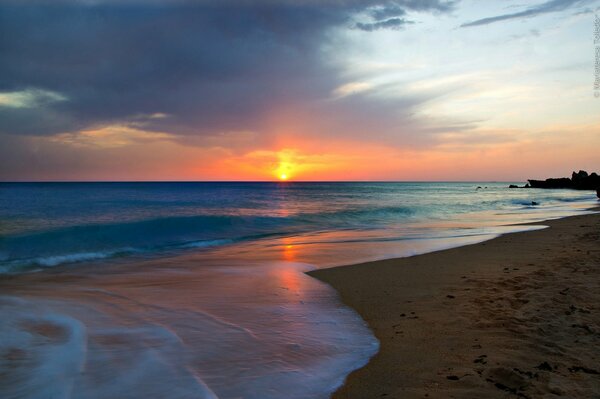 Sunrise on the sea beach and sun