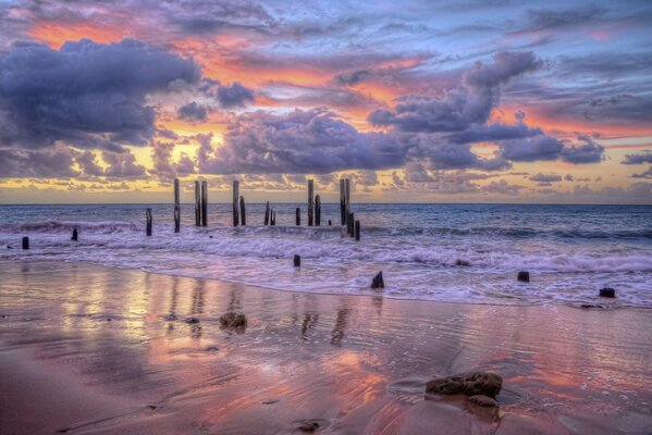 The sea at dawn in the clouds