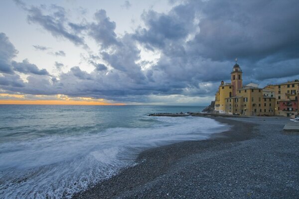 Italy Camoglia coast. Liguria Church by the sea