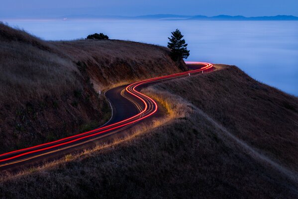 Hills light fog clouds