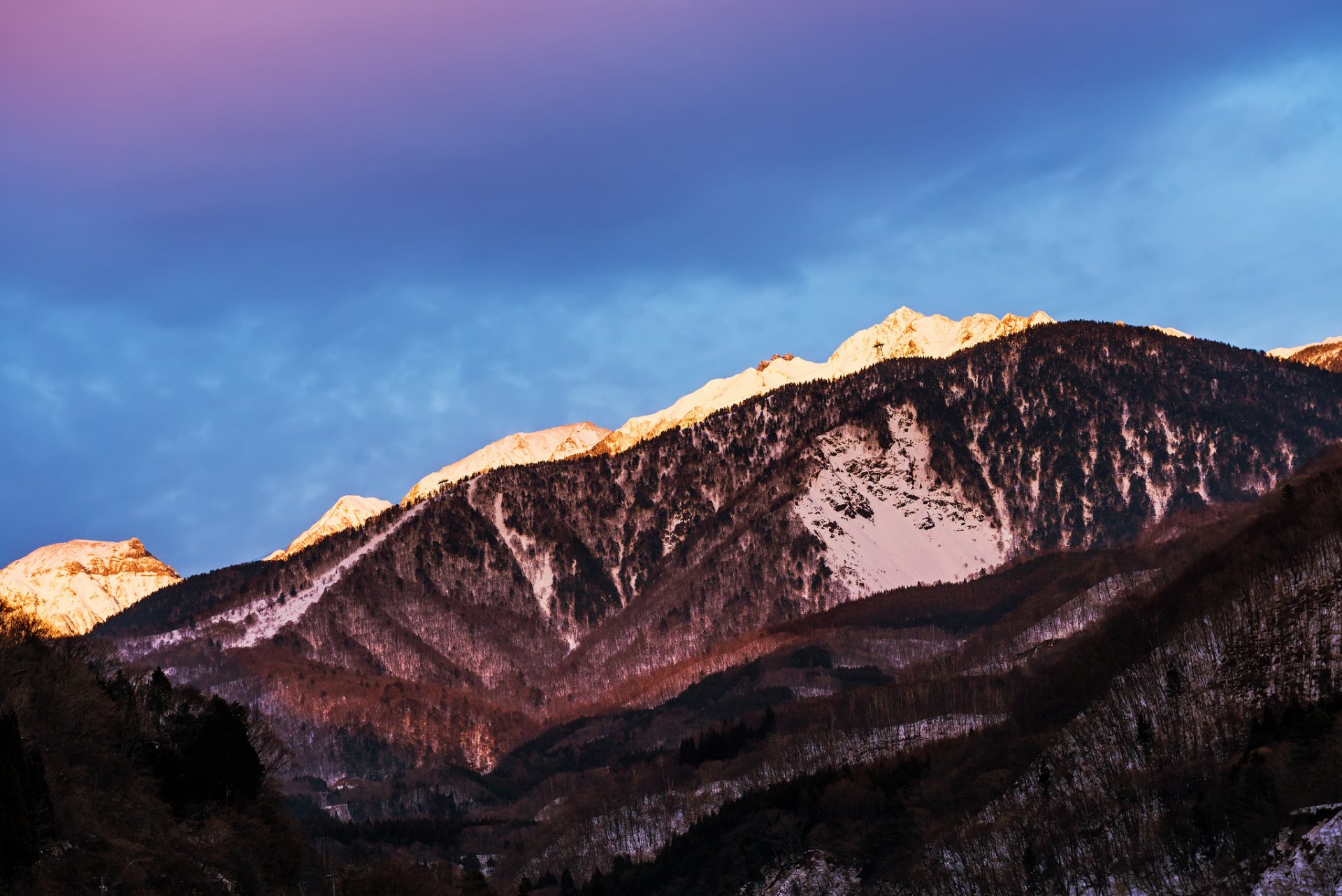 japonia prefektura nagano góry śnieg niebieski liliowy niebo