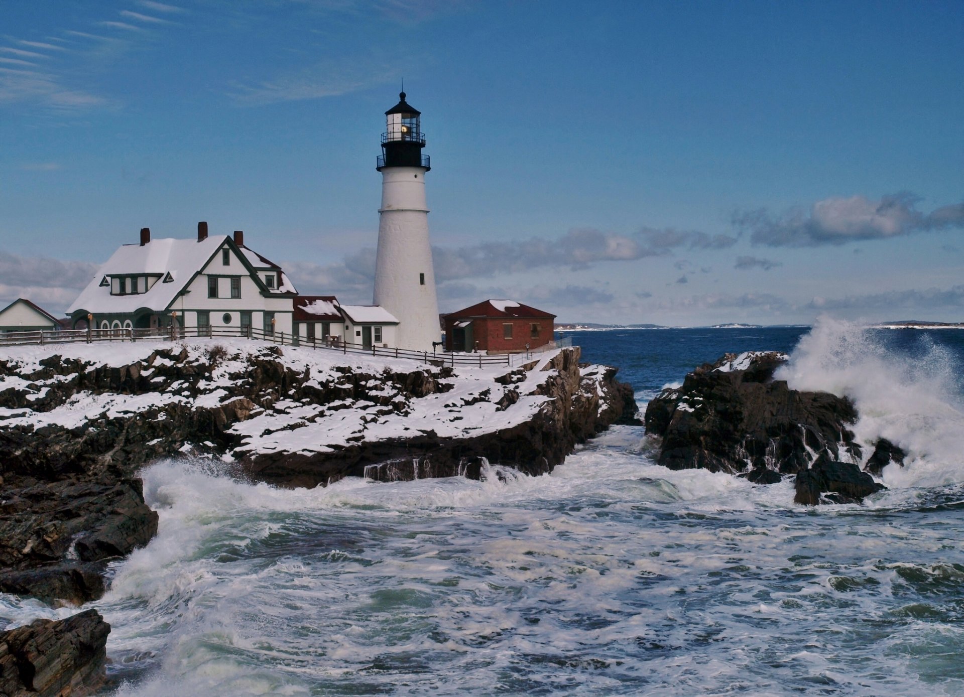 phares de ciment portland cap elizabeth baie côte rochers ressac phare