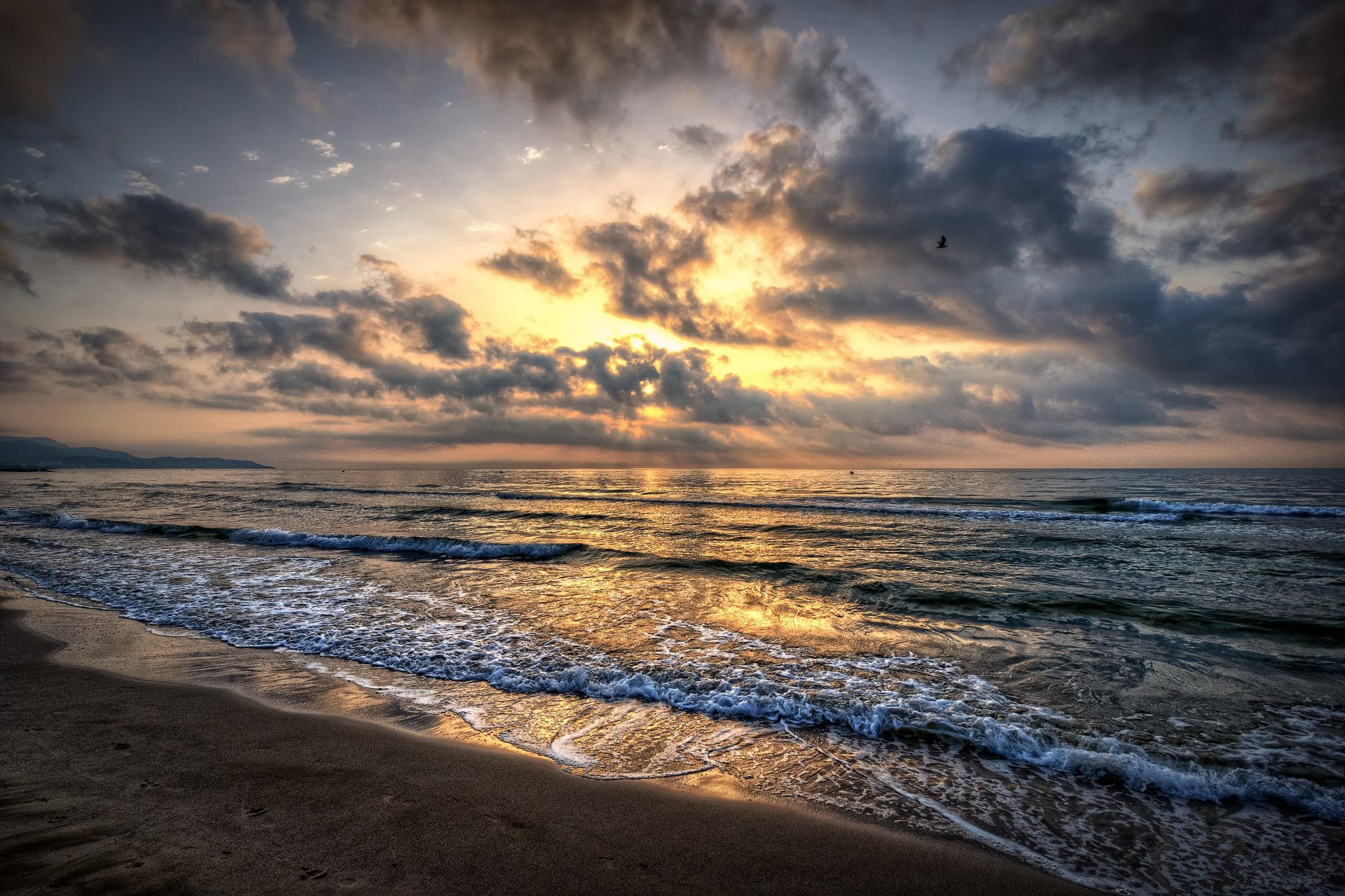 ea waves beach sand sky clouds sunset