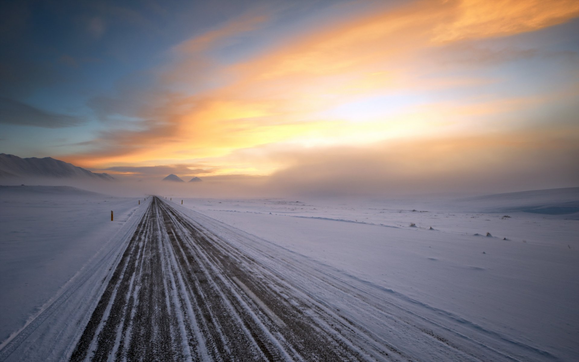 strada inverno tramonto paesaggio