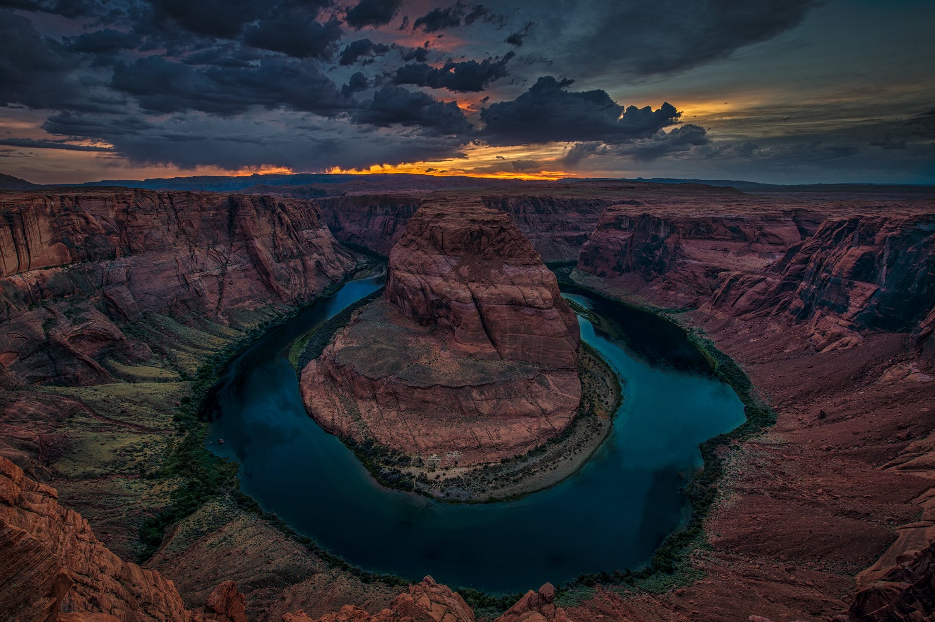 colorado grand canyon nationalpark canyon fluss hufeisen biegen wolken abend sonnenuntergang