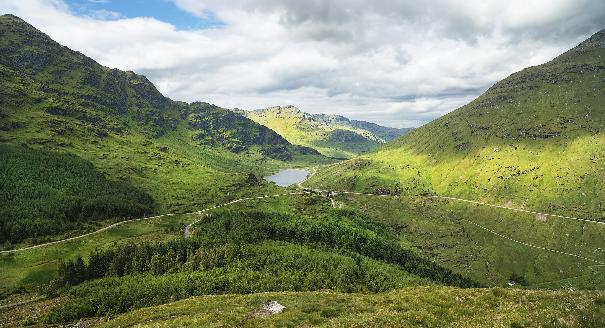 cotland mountain forest road lake