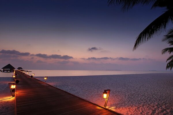 White sand beach in the evening