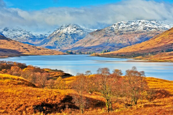 Autumn Scottish mountains and lake