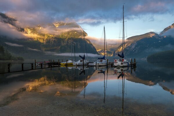 Dazzling boats at a mountain lake