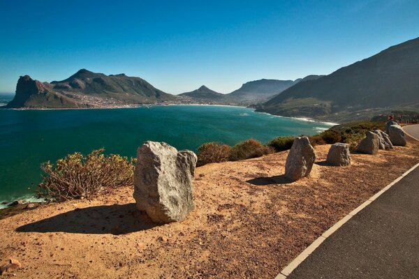 Beautiful landscape. Sea on the background of mountains