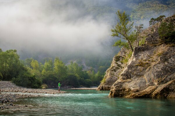 France. A river at the foot of the Provence mountains