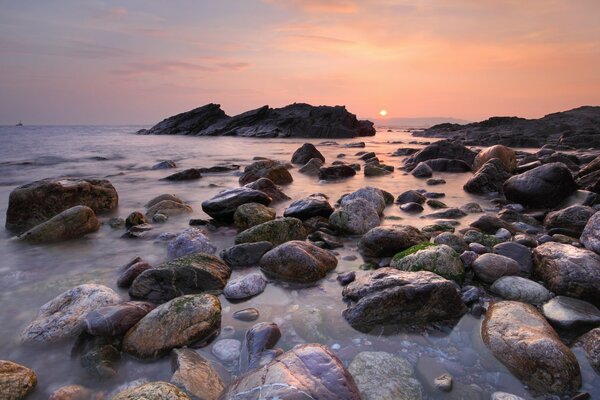 A deserted beach. Sea Stones