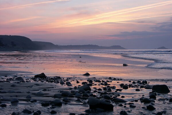 Rocky seashore, sunset