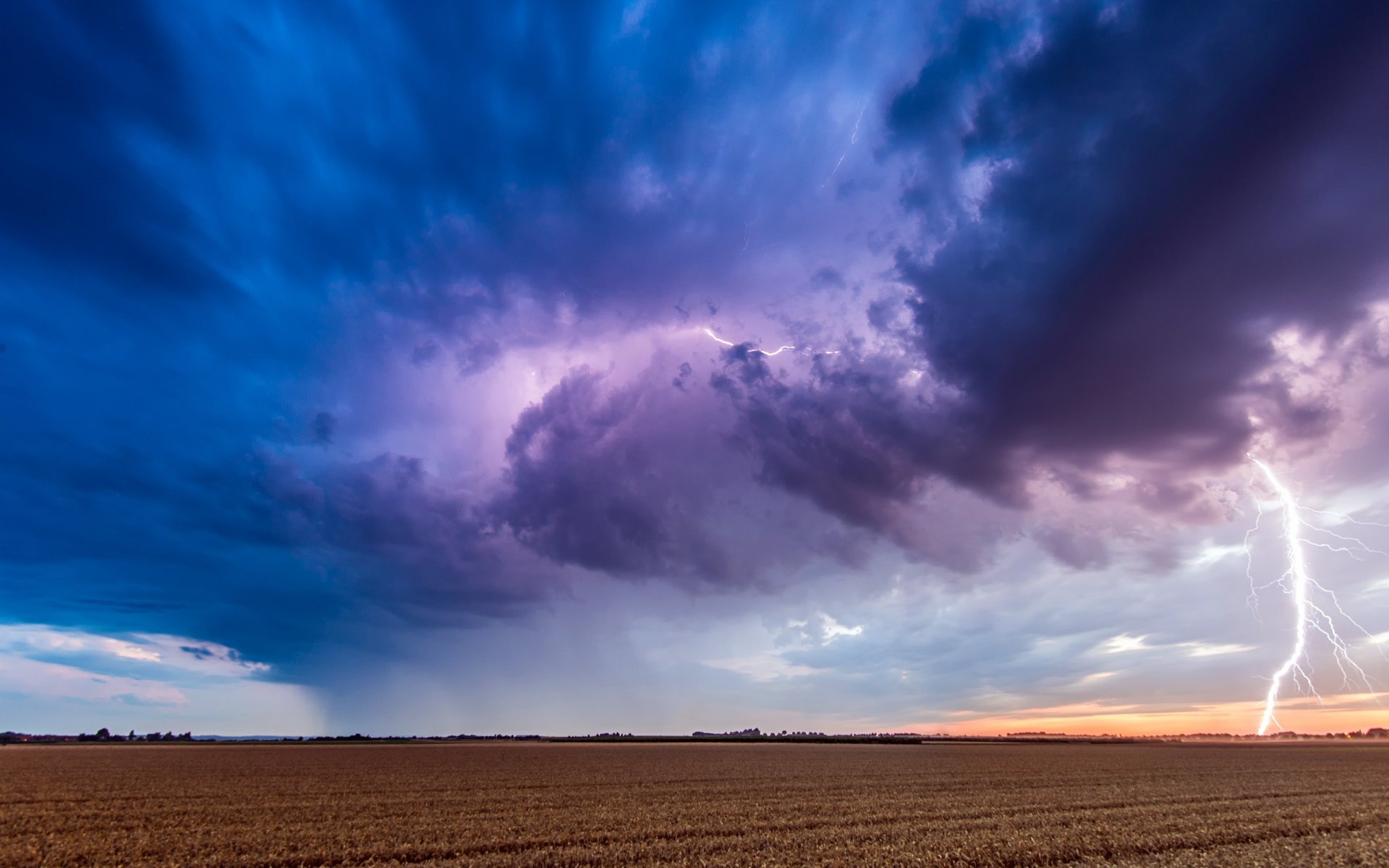 feld wolken blitz gewitter landschaft