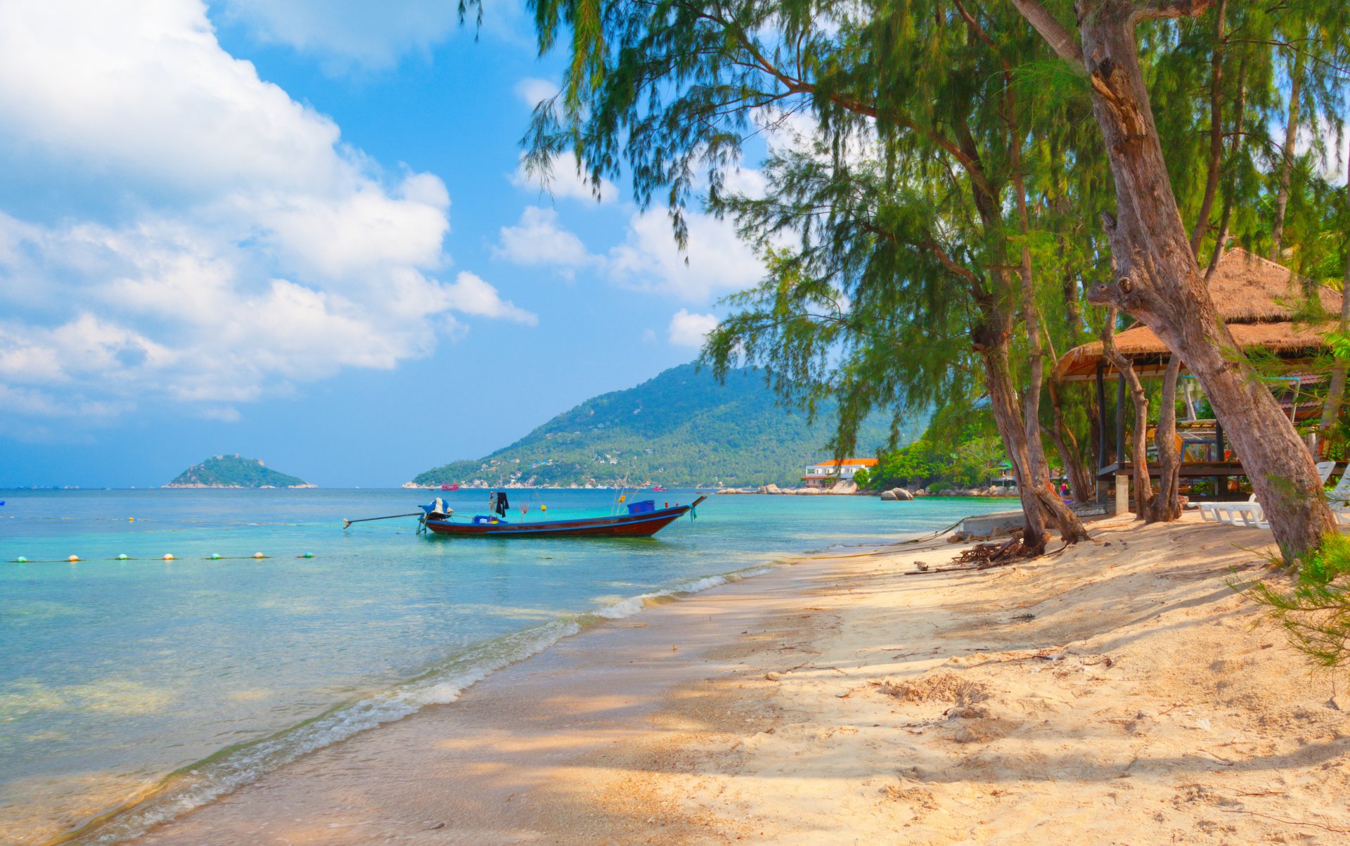 boat koh tao beach thailand trees nature landscape sea tropical sand sky clouds beautiful boats tao beach