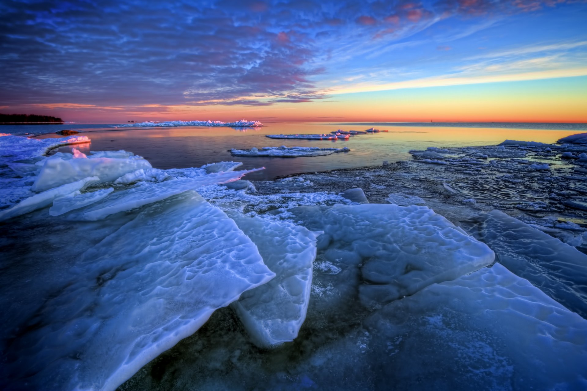 winter meer eisschollen morgen morgendämmerung