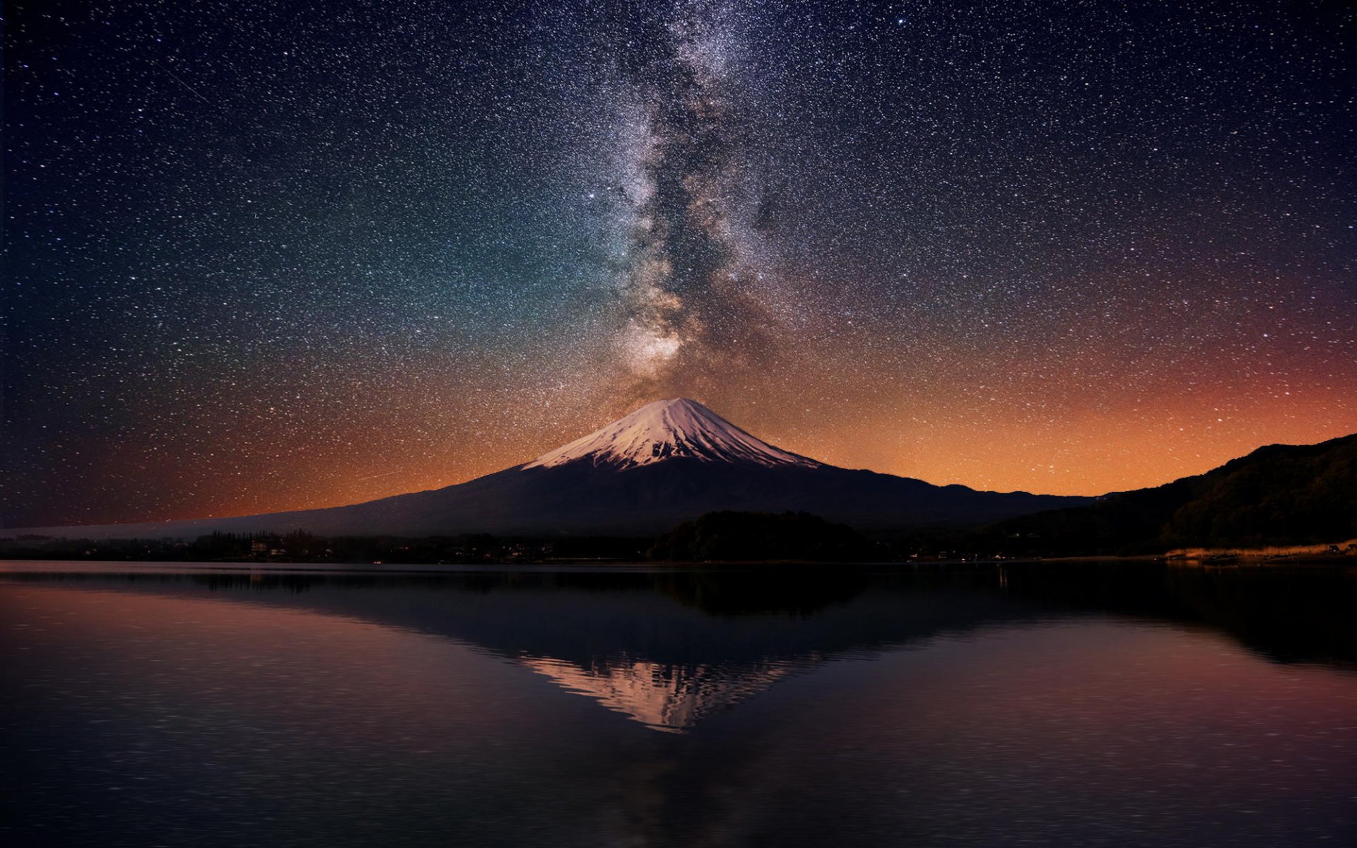 nueva zelanda montaña volcán taranaki reflexión lago noche estrellas vía láctea