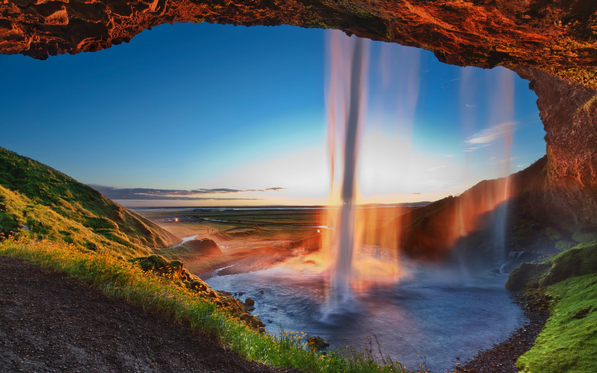 исландия водопад селйяландсфосс seljalandsfoss вечер закат