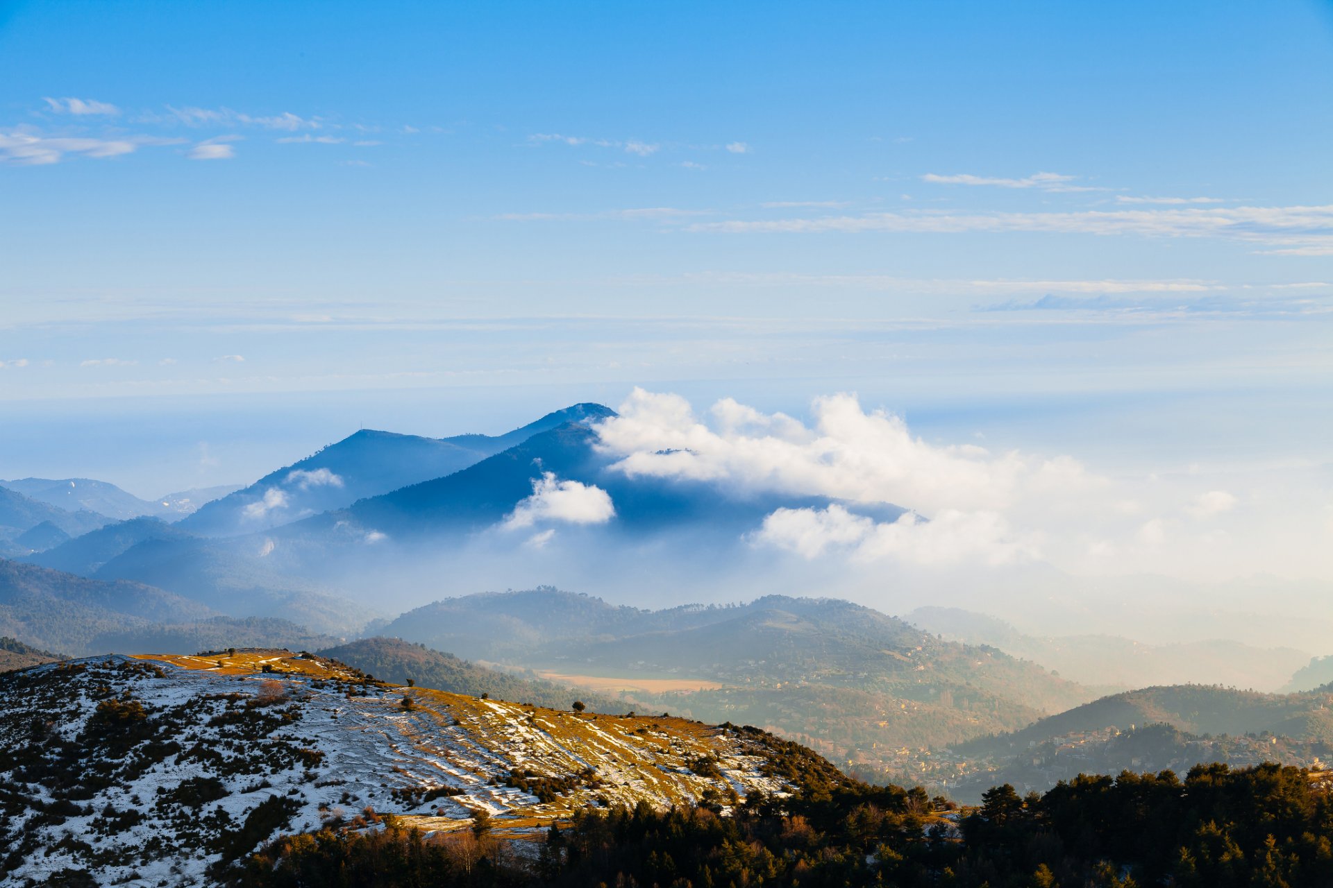 montagne cime foresta neve inverno mattina