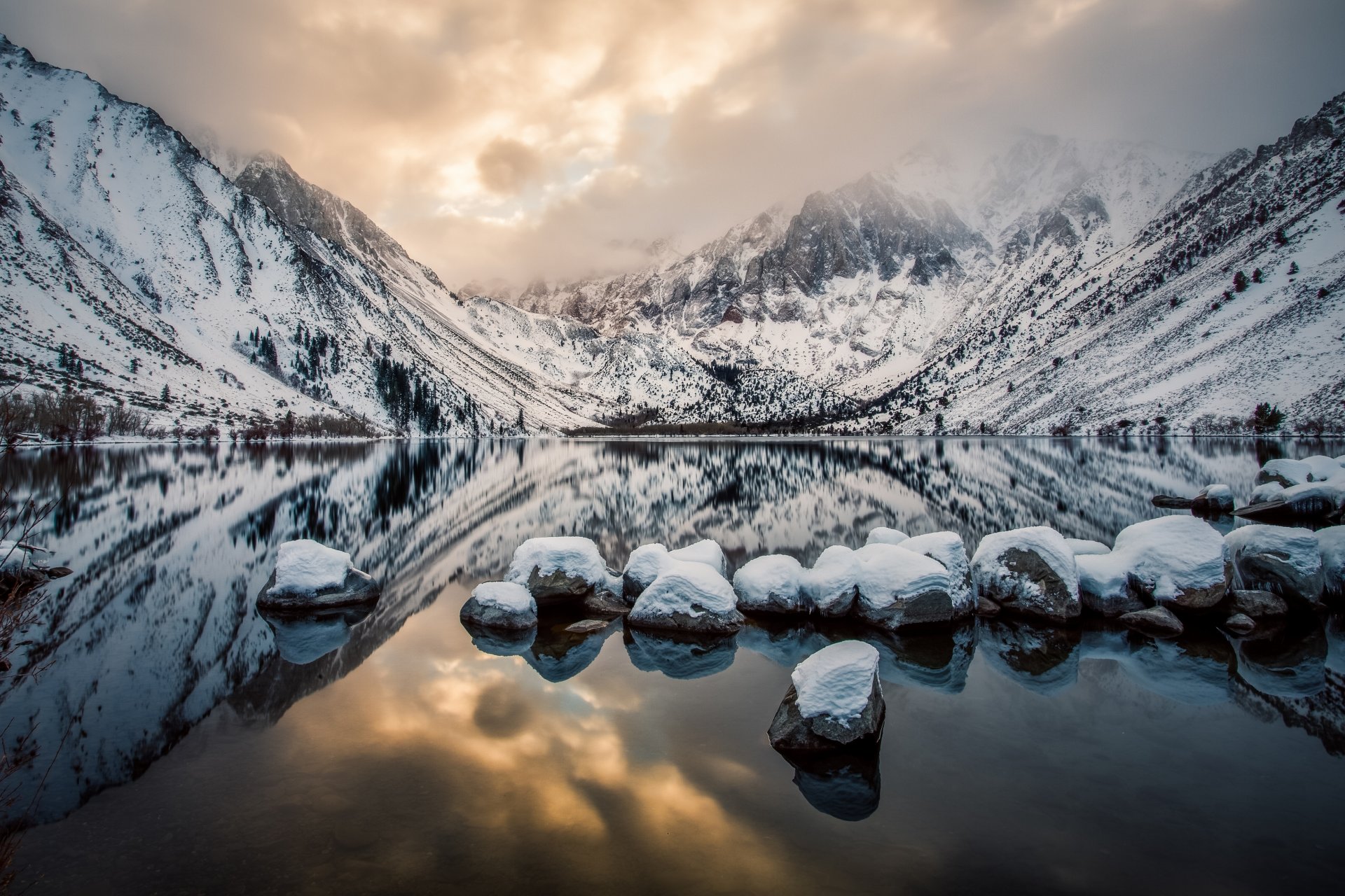 convict lake mount morrison california lake mountain stones reflection