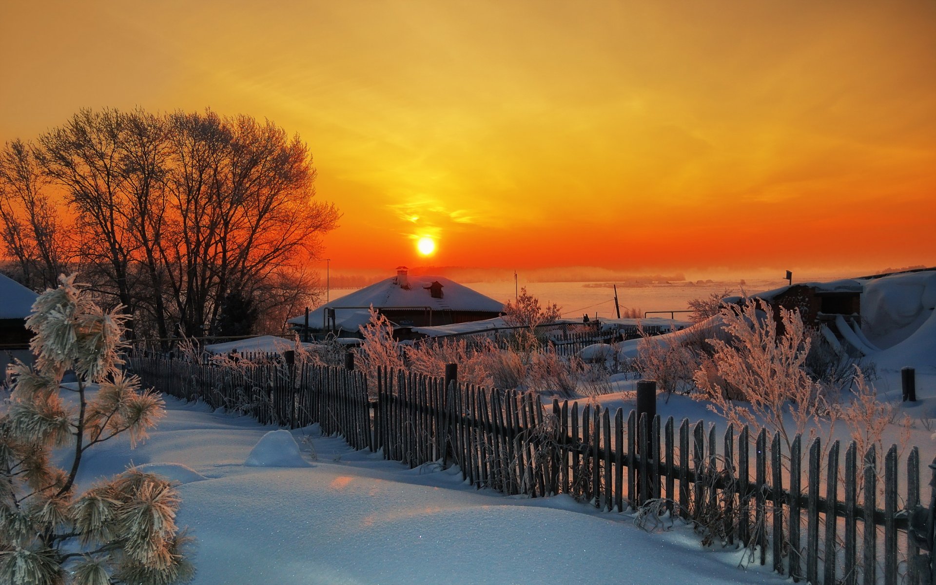 puesta de sol invierno pueblo