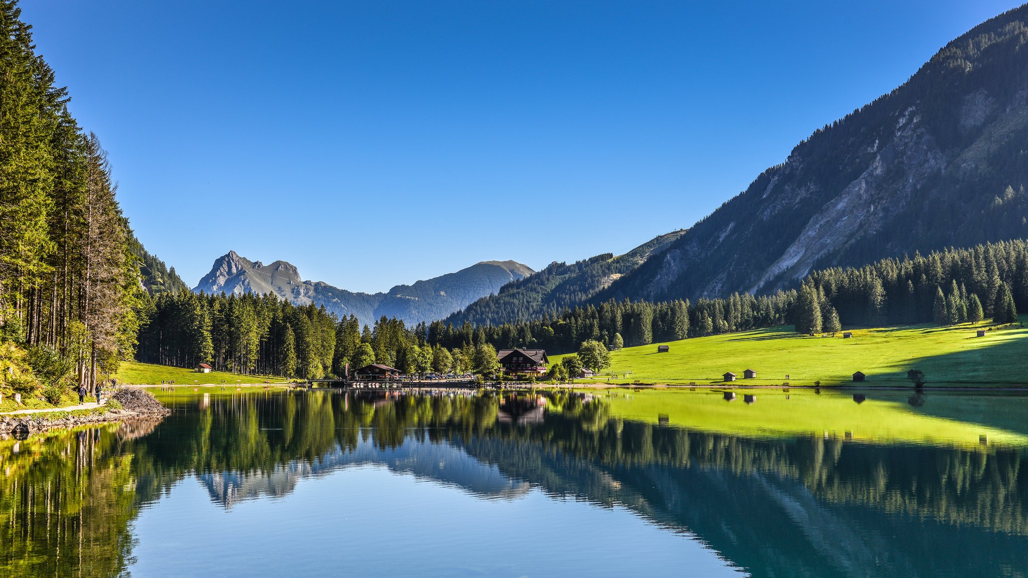 tyrol austria jezioro góry las odbicie