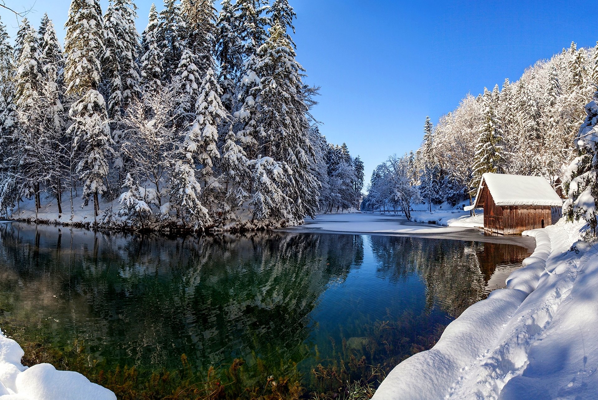 natura dom odbicie zima śnieg rzeka niebo biały krajobraz zima biały fajne ładne