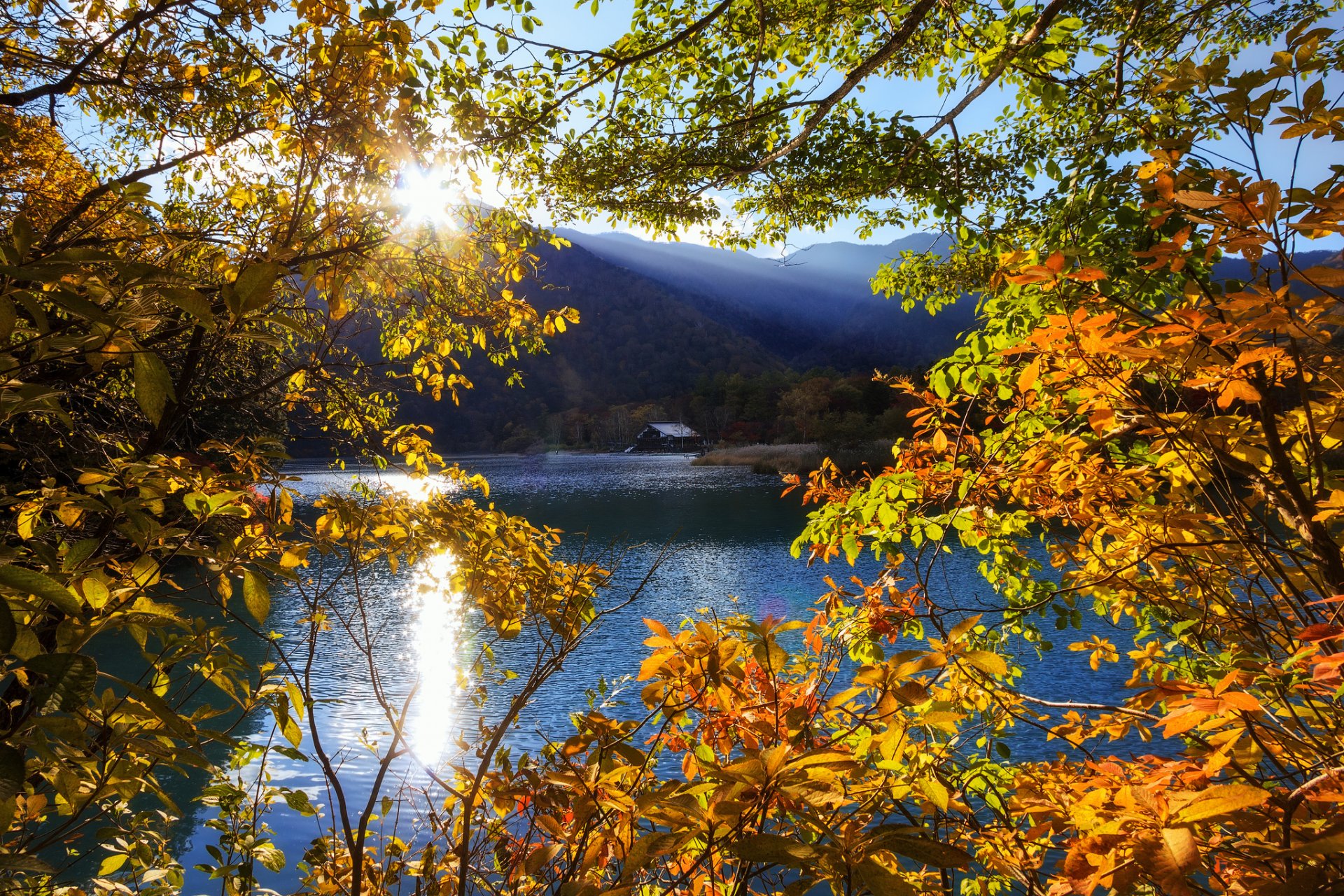 giappone nikko tochigi montagne lago alberi sole raggi