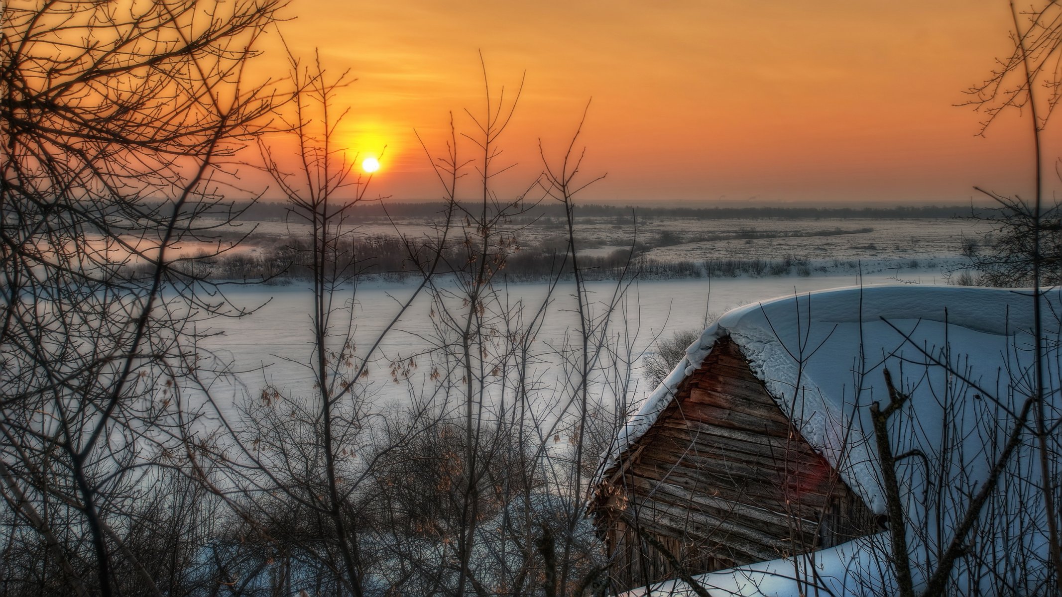 winter sonnenuntergang haus schnee landschaft