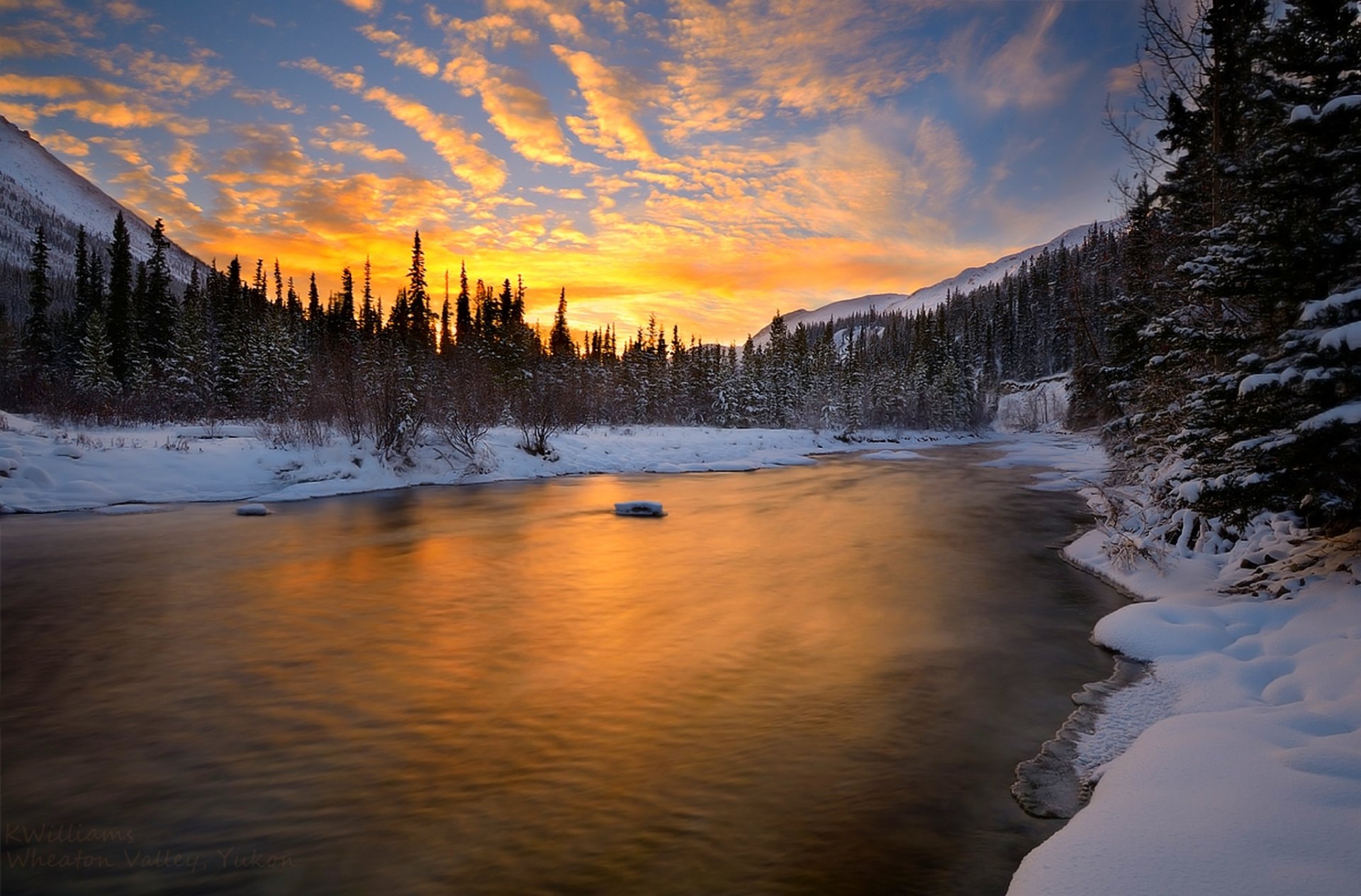 nature winter sunset snow river sky clouds white landscape sun beautiful cool nice scenery