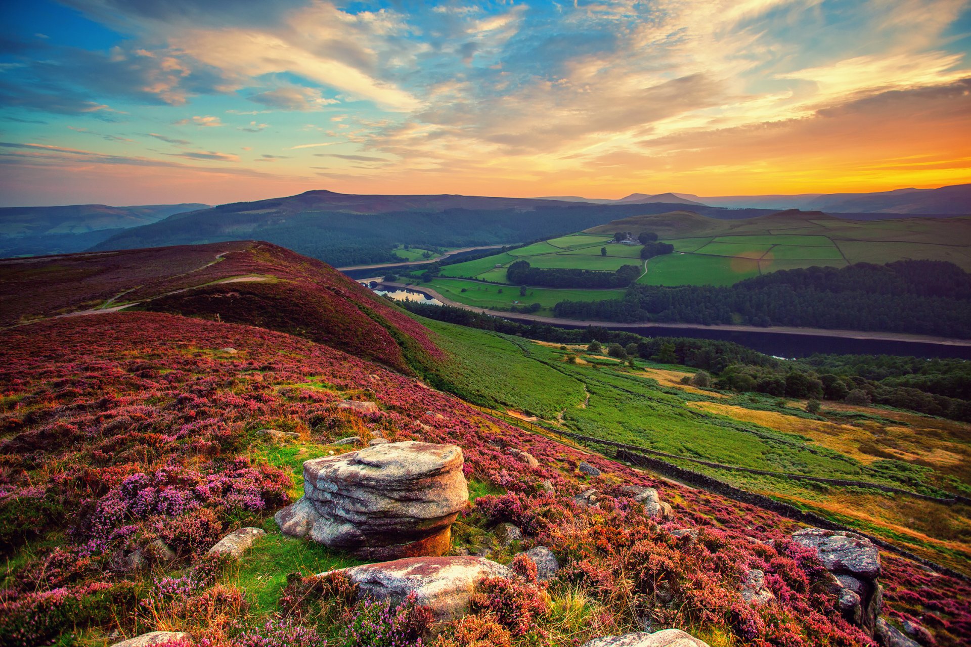 inglaterra valle río campos cielo nubes septiembre